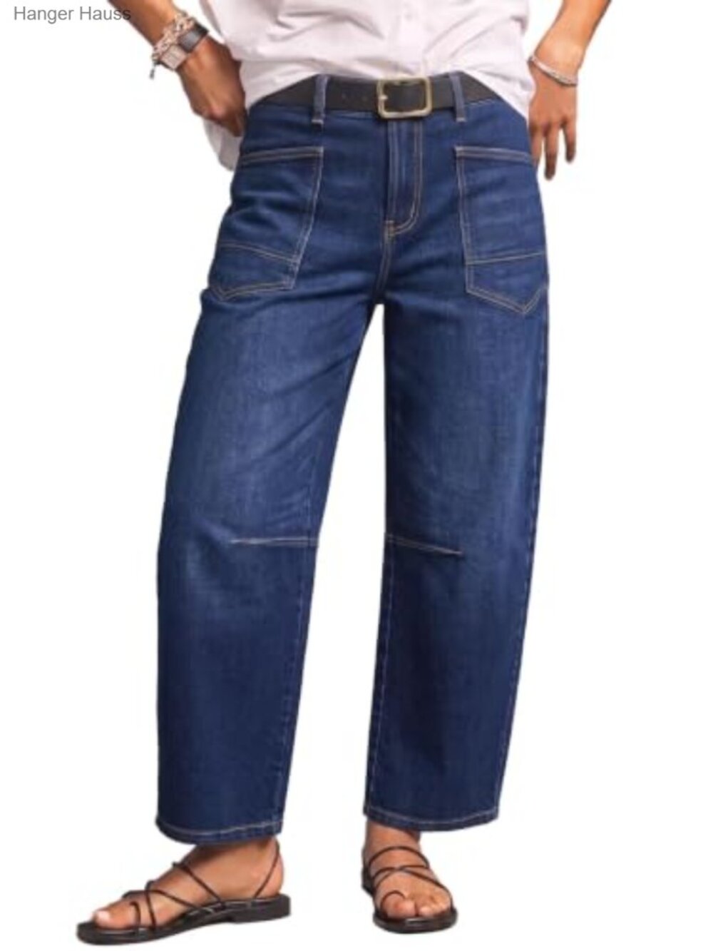 Women's High Rise Barrel Leg Stretchy Ankle Jeans